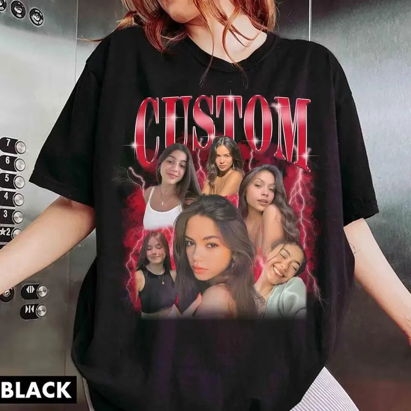 Custom Shirt Of Bf, Custom Photo Shirt Top Womenswear Tshirt, Custom t Shirts, Custom Photo Bootleg Girlfriend Face 90s Retro Vintage T-Shirt, Printed Crewneck Casual