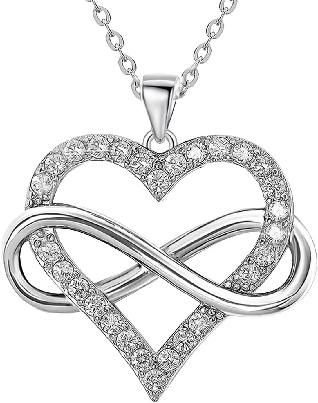 Infinity Heart Necklace | 925 Sterling Silver Jewelry | Cubic Zirconia Pendant | Romantic Gift for Women | Anniversary Valentine's Day Present