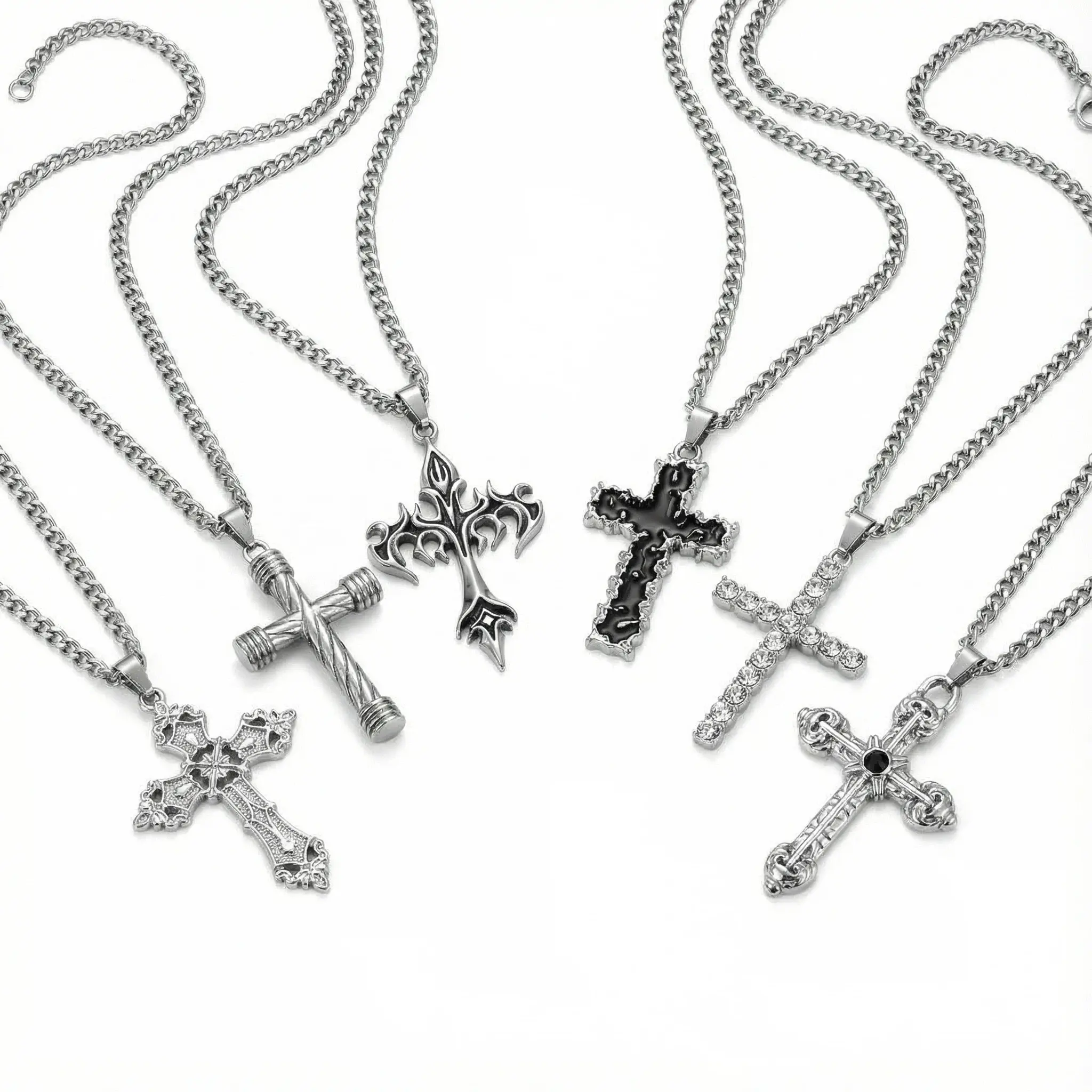 Cross Pendant Necklace Stainless Steel Jewelry Vintage Style Party & Everyday Style Fashionable Versatile Accessory Top Birthday Gift Choice, Statement Necklace, Crystal Pendant tiktokshopspringglowup,Gothic Retro Flame Cross Necklace