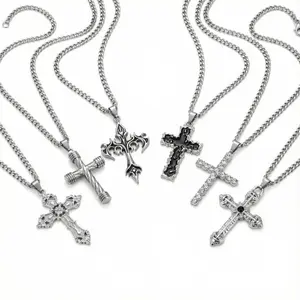 Cross Pendant Necklace Stainless Steel Jewelry Vintage Style Party & Everyday Style Fashionable Versatile Accessory Top Birthday Gift Choice Men's Necklace Best Christmas Gift