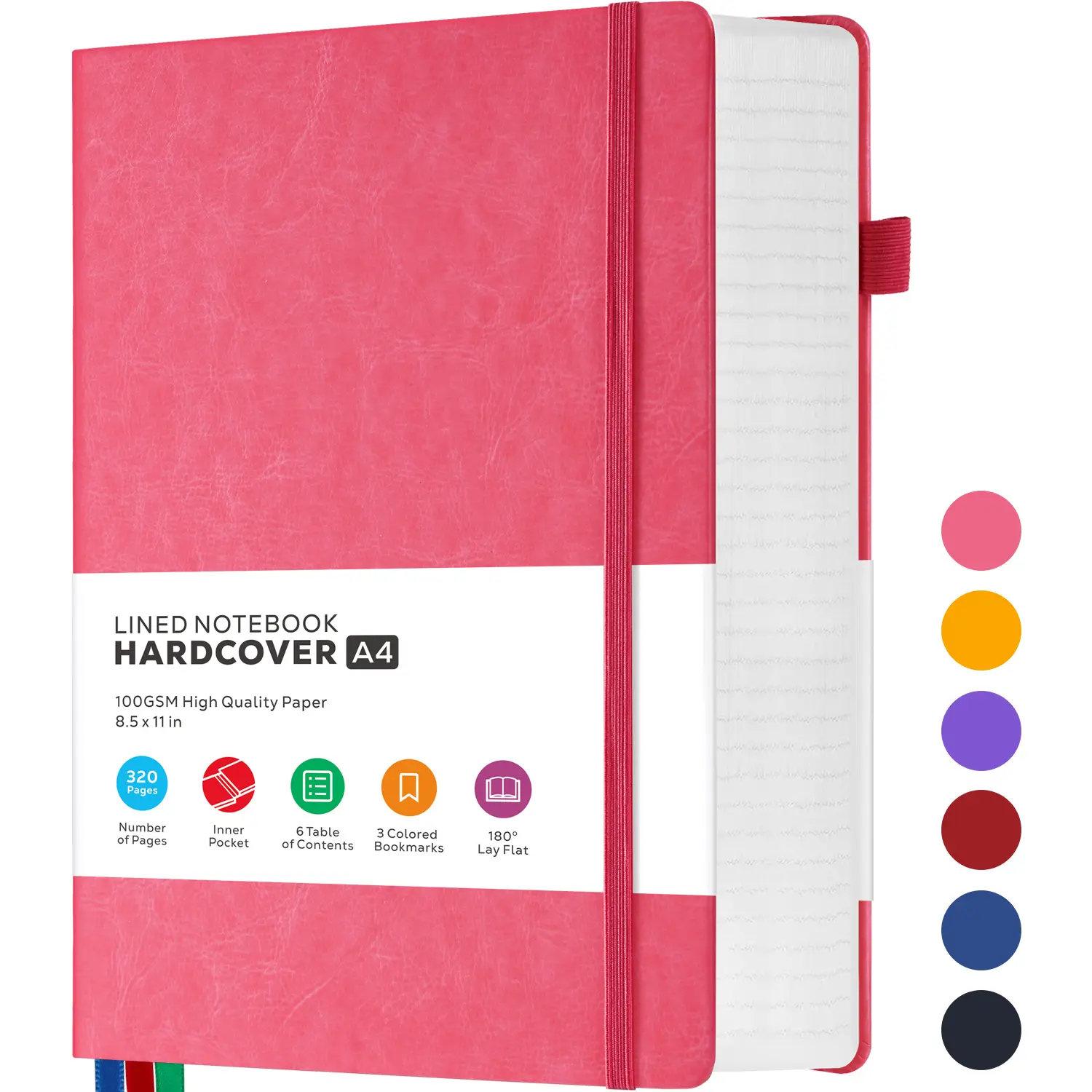 320 Pages Large A4 Hardcover Notebook - College Ruled Leather Lined Journal for Work School Study Writing Business - 100GSM Thick Paper, Multicolor, 8.5 X 11in,back to school,back to school shopping