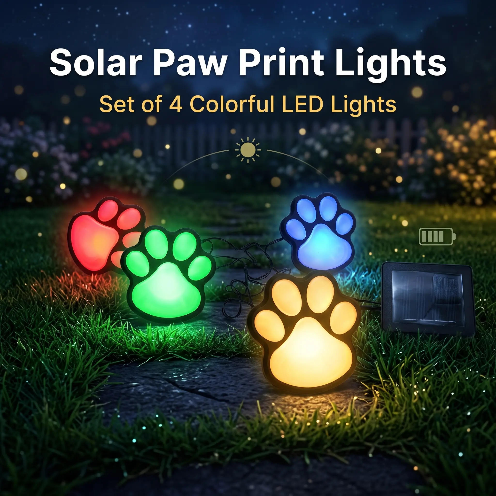 Paw Print Solar Stake Lights Made