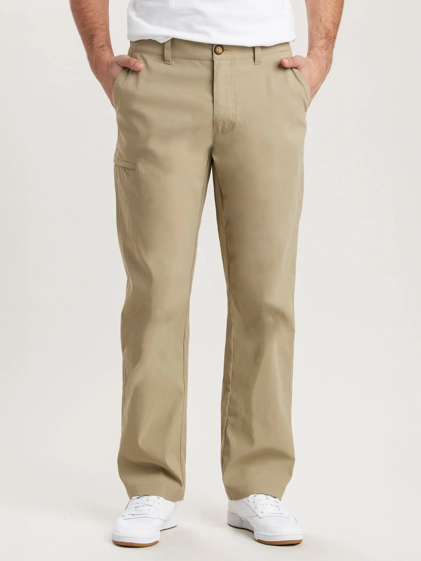 Rainier Men's UB Tech Traveling Pants - Menswear Slim Fit Casual Spandex-Nylon Fixed Waist Stretch Pants, Water-Repellent Fabric, UPF 50, Zip Pockets for All-Season Wear, Outdoor, Plain, Trouser, Button, Mid Waist, Nylon-Spandex, Machine Washable
