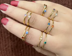 Birthstone Solitaire Ring with Cubic Zirconia Stone in Stainless Steel Setting