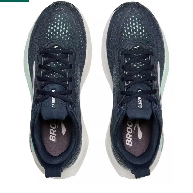 Brooks Women's Glycerin 23 Running Shoes - Dark Blue Mesh Upper, Light Green Midsole