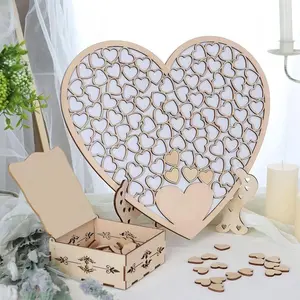 Wedding Guest Book Alternative, Unique Wooden Heart Alternative Guest Book with 100Pcs Natural Hearts Wooden Rustic Display Wedding Decorations for Reception Anniversary Birthday Party, Party Decoration Frame, Home Decoration