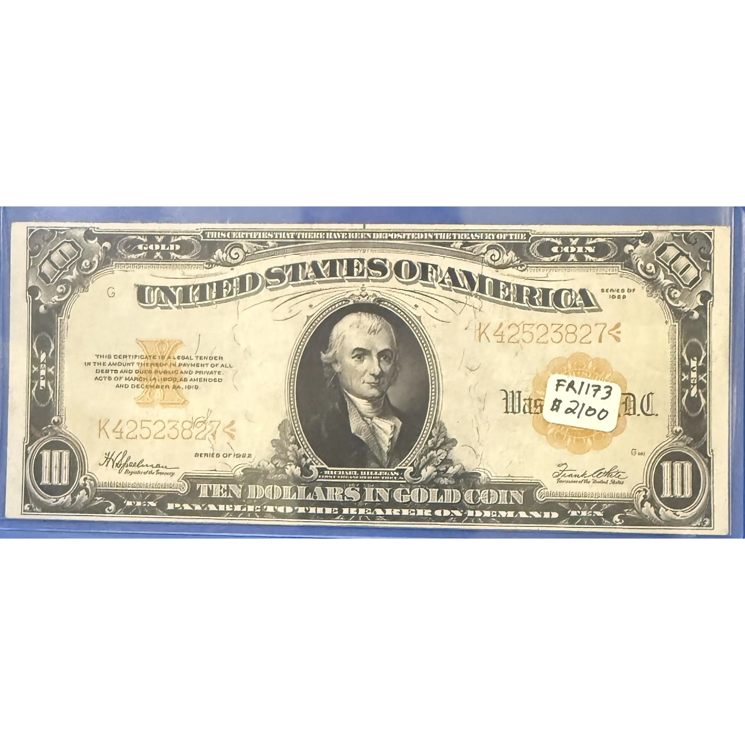 FR 1173 $10 GOLD CERT