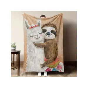 1pc Personalized Custom Name Llama & Sloth Plush Blanket - Super Soft Lightweight Flannel All-Season Cozy Throw With Adorable Llama & Sloth Design, Perfect Christmas Birthday Gift For Animal Lovers, Llama Decor, Playful Design, Durable Fabric-30*40in