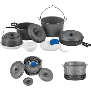 Bulin 13Pcs Camping Cookware Mess Kit, Nonstick Backpacking Cooking Set, Outdoor Cook Gear for Family Hiking, Picnic Lightweight Cookware Sets(Kettle, Pots, Frying Pan, Bpa-Free Bowls, Plates, Spoon) Bulin
