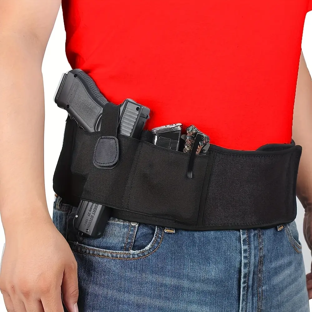 Tactical Covert Carrying Leather Bellyband Holster - Elastic, Breathable, Comfortable Tactical Equipment for Men, Right-Handed, Black Concealed Carry Accessory for Sports & Outdoor Use
