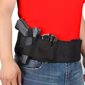 Tactical Covert Carrying Bellyband Leather Case-Elastic, Breathable, Comfortable, Suitable for Men and Women, Right Hand, Black, Perfect Concealed Holster Survival Kit