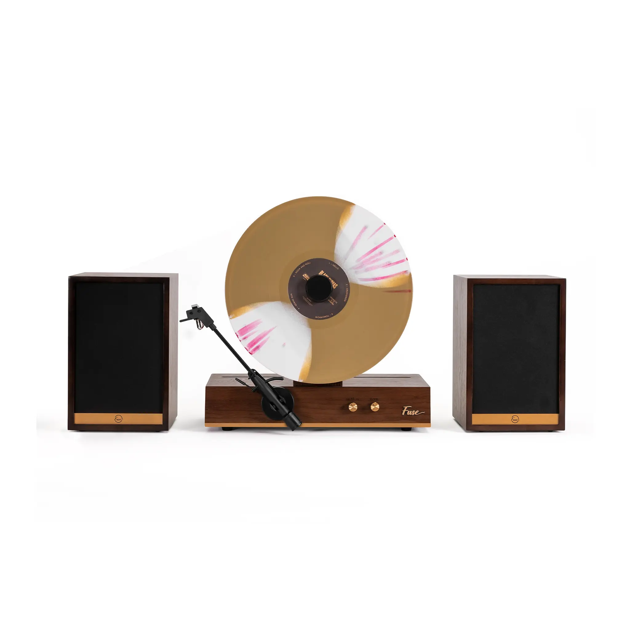 Fuse Audio GLD Vertical Vinyl Record Player - Bluetooth-Enabled, Ashtree Wood Veneer, Audio Technica Diamond-Tipped Premium Cartridge, 2 External Speakers for Vinyl Records Playback