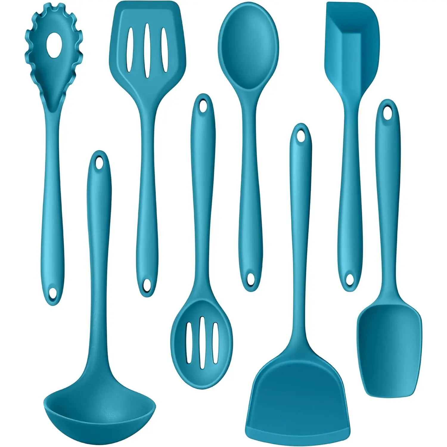 8 count Kitchen Utensils Set, Heat Resistant Cooking Utensils, Kitchen Tools Gadgets for Nonstick Cookware, Includes  Spatula, Ladle, Spoon Turner, Dishwasher Safe, Blue