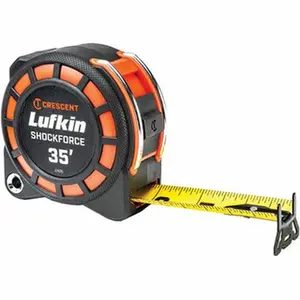 Lufkin Dual Graduation Tape Measure - 35 ft Long, 1-3/16 in Wide, Black & Yellow Blade with 1/16 & 1/8 in Graduation, Inch/Metric Scales, Black & Orange Case L1135CME-02, Dual Graduations