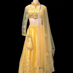 Premium Yellow Net Fabric Lehenga Set with Sequenced Design, Size 38, Suitable for Formal and Workwear Wear - Comfort, Womenswear, Dress
