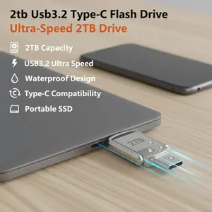 2TB USB 3.2 Ultra-Speed Metal Flash Drive, Type-C Memory Stick with Waterproof SSD Storage, Portable for PC & Phone Data Transfer