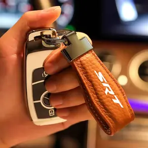 Premium Real Sheepskin Keychain, Minimalist Leather Key Charm, for Car Keys & House Keys, Dodge Srt Logo, Durango, RAM 1500, Charger, Viper, Challenger, Caliber