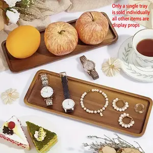 1pc Premium Acacia Wood Tray, Rectangular Serving Tray for Fruit, Dessert, Coffee, Snacks. Ideal for Kitchen, Bathroom, Jewelry, Cosmetics & Home Decor. Multi-use Decorative Tray for All Occasions.
