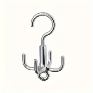 1pc Multifunctional Rotating Clothes Hook, Punch Free 4-Claw Rotation Coat Hanger, Belt Organizer, Scarf Storage Rack, Wardrobe Belt Hanger