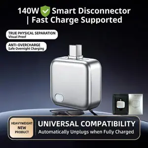 TypeC 140W Physical-Disconnect Battery Guard - Auto & Self-Eject Charger, Smart Auto-Stop Accessory for Chargeable Mobile Smartphones, Laptops, Tablets, Anti-Overcharge Tech Accessories for Safe Overnight Use, Gift