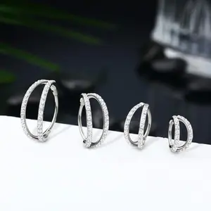 OUFER Body Jewelry Unisex G23 Titanium Geometric Nose Rings - 20G/18G/16G Double Segment Hinged Hoop Piercing Jewelry, AAA+ Rhinestones, 6mm-12mm Multi-Size Nose Piercing Accessory