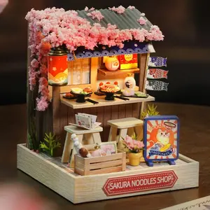DIY Japanese Cherry Blossom Restaurant Book Nook Kit, Wooden Model Kit, 3D Building Model Assembly Set, Creative Home Decor Craft, Perfect Gift