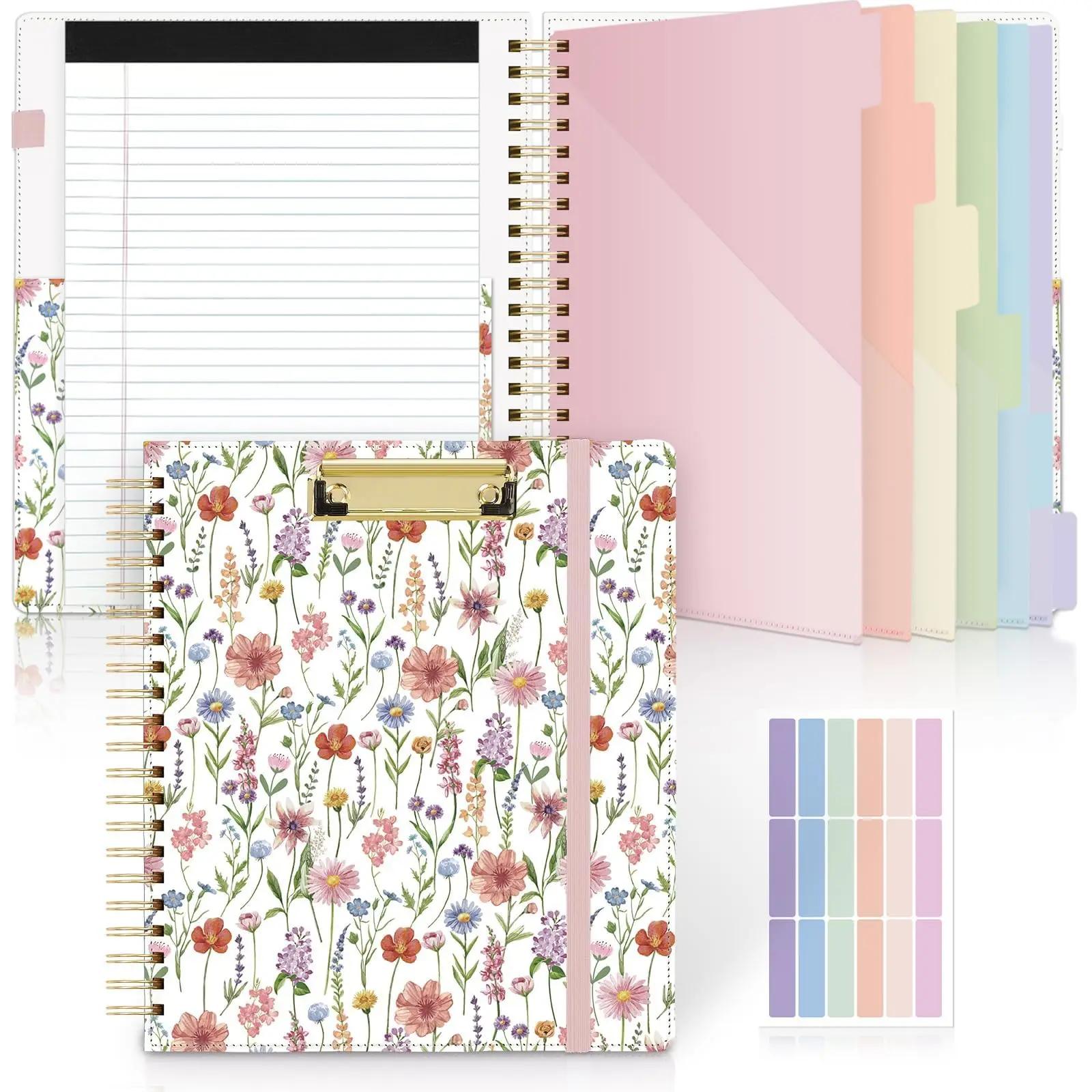 SKYDUE Clipboard Folder with Storage, Refillable Notepad, 6 Dividers & 12 Pockets for Letter Size