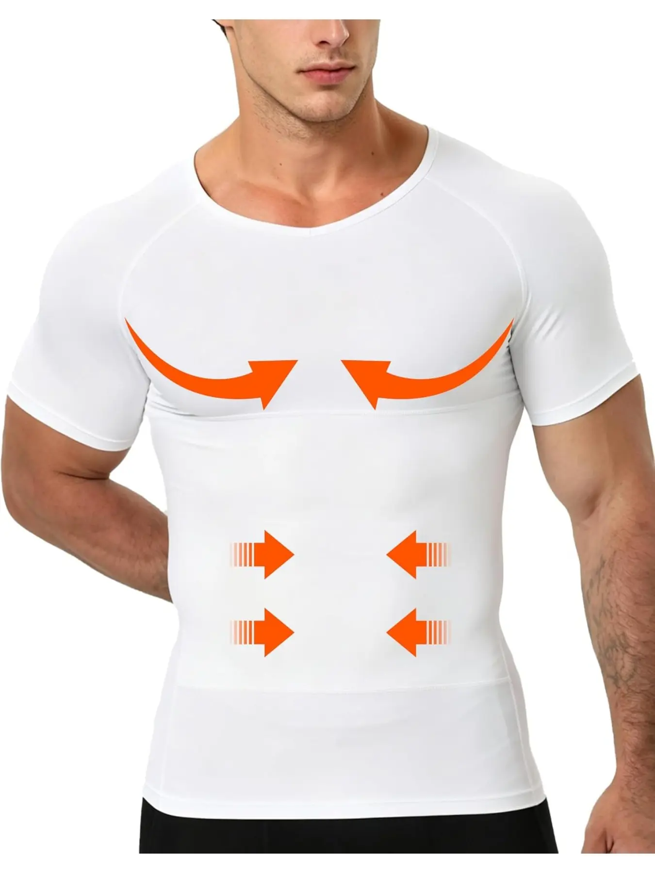 Men Short Sleeve Full Elastic Compression Slimming Undershirt, Gynecomastia Concealer Chest Compression Shirt,Abs Sculpting Body Shaper for Office Layering, Daily Wear & Gym Workout