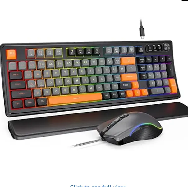 SABLUTE GKM21 Wired RGB Keyboard & Mouse Combo - Mechanical Feel, Multimedia Knob, Anti-Ghosting, Premium Leather Wrist Rest, Compact Ergonomic PC Gamer Accessory (Fits RGB, Stand-Equipped, Ergonomics Combos), Rgb Keyboard & Mouse Combos