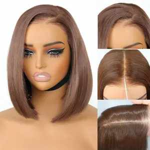 9x7 Glueless Synthetic Wear and Go Bone Straight Wigs Double Drawn Bob Wig High Density, Vivid Self Growing Clean Hairline with Tiny Knots