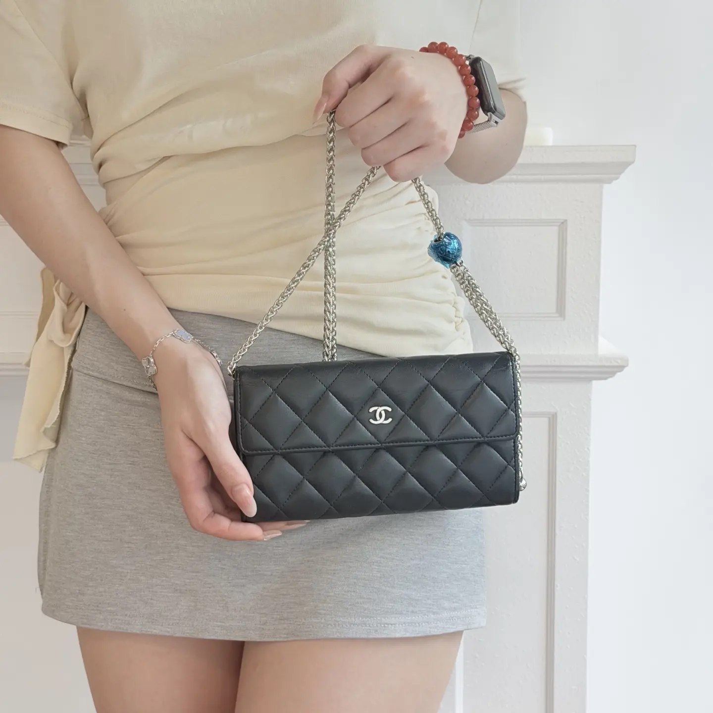 Pre-owned CHANEL Classic Quilted Wallet +Patent Leather+White+Luxury Bag | 13517