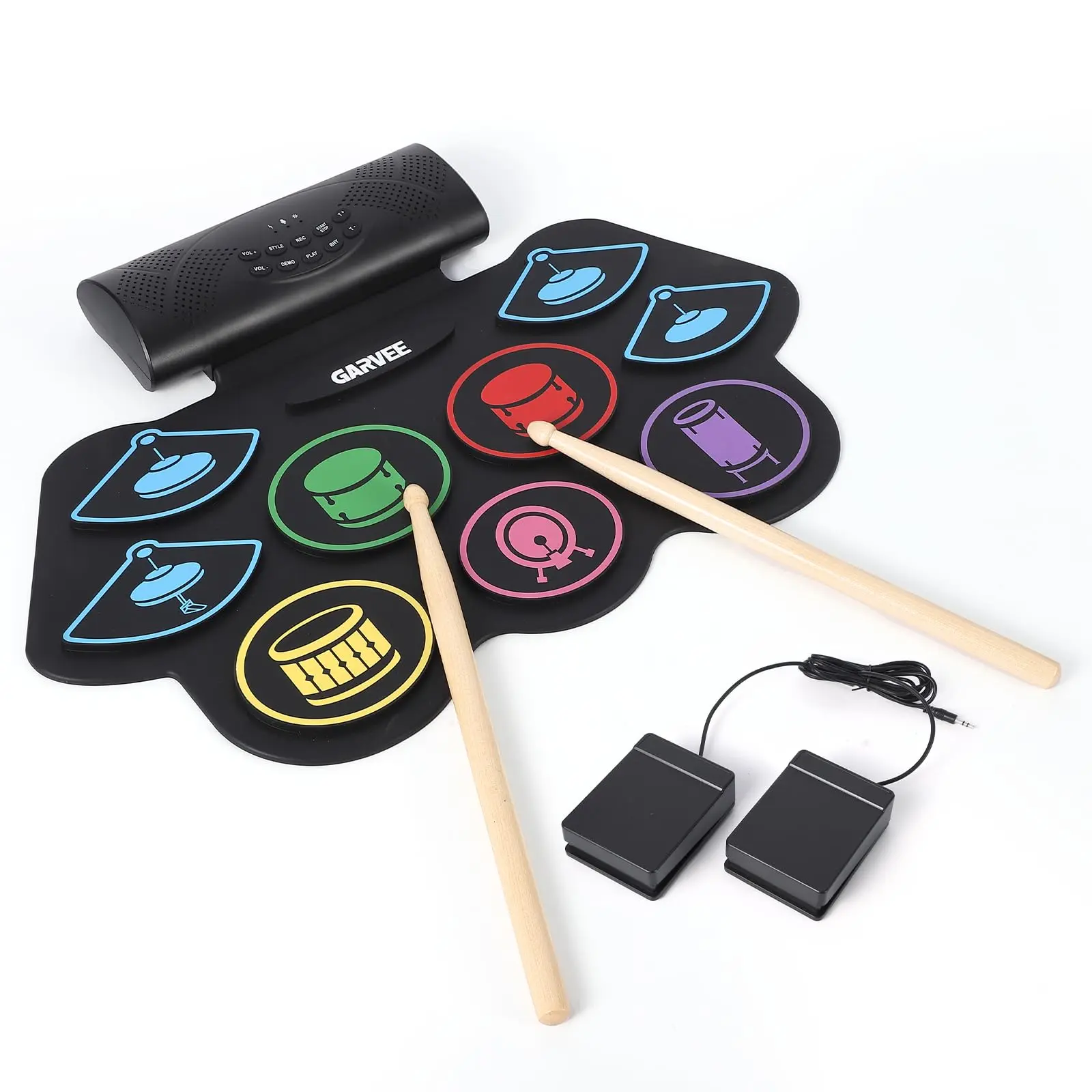 GAOMON 9-Pad Roll-Up Electronic Drum Set with Bluetooth, Portable Kit with Headphones, Sticks & Pedal for Silent Practice, Perfect (Colorful) Percussion Instrument, Beginner Drum Kit, Drum Pad And Sticks
