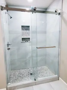 56-60 X 80 FRAMELESS DOUBLE SLIDING SHOWER DOOR. 3/8 CLEAR TEMPERED GLASS. YYOU CAN ADAPT STANDARD GLASS AND HARWARE TO CREATE YOUR OWN DESINGS