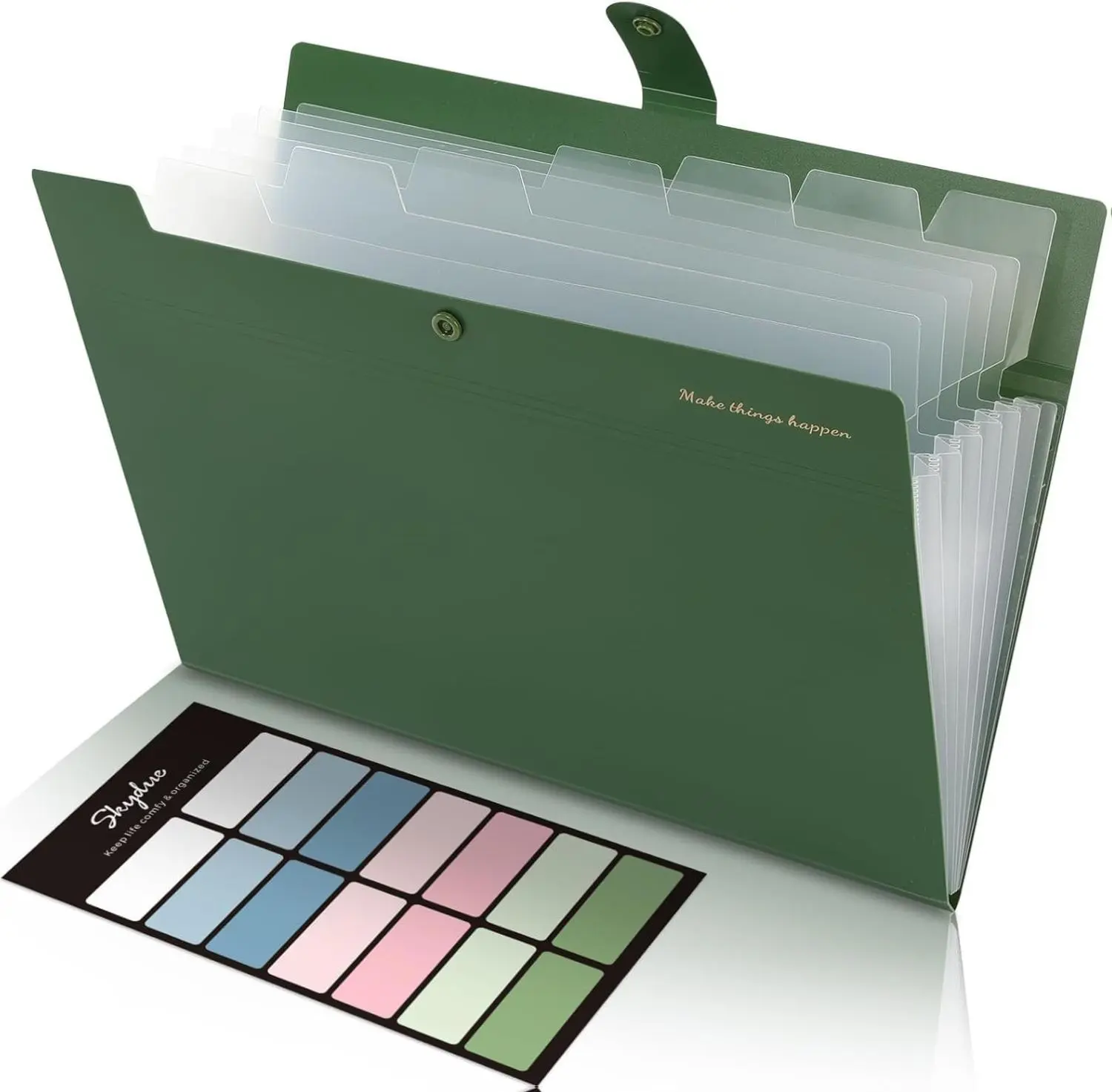 Expanding File Folders with 8 Pockets, Accordion File Organizer with Labels, Portable Paper Bill Receipt Organizer, Letter Size, Home School Office Supplies, Olive Green