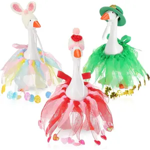 7 Inch Mini Desk Goose Small Goose Outfits with Mini Hat and Tutu Collar Skirt Geese Keychain for Magnetic Duck in Vibrant Colors