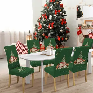 Christmas Chair Covers Set, Stretchy Washable Reindeer Santa Snowman Prints, Home Hotel Party Decorations, Perfect Christmas Gift