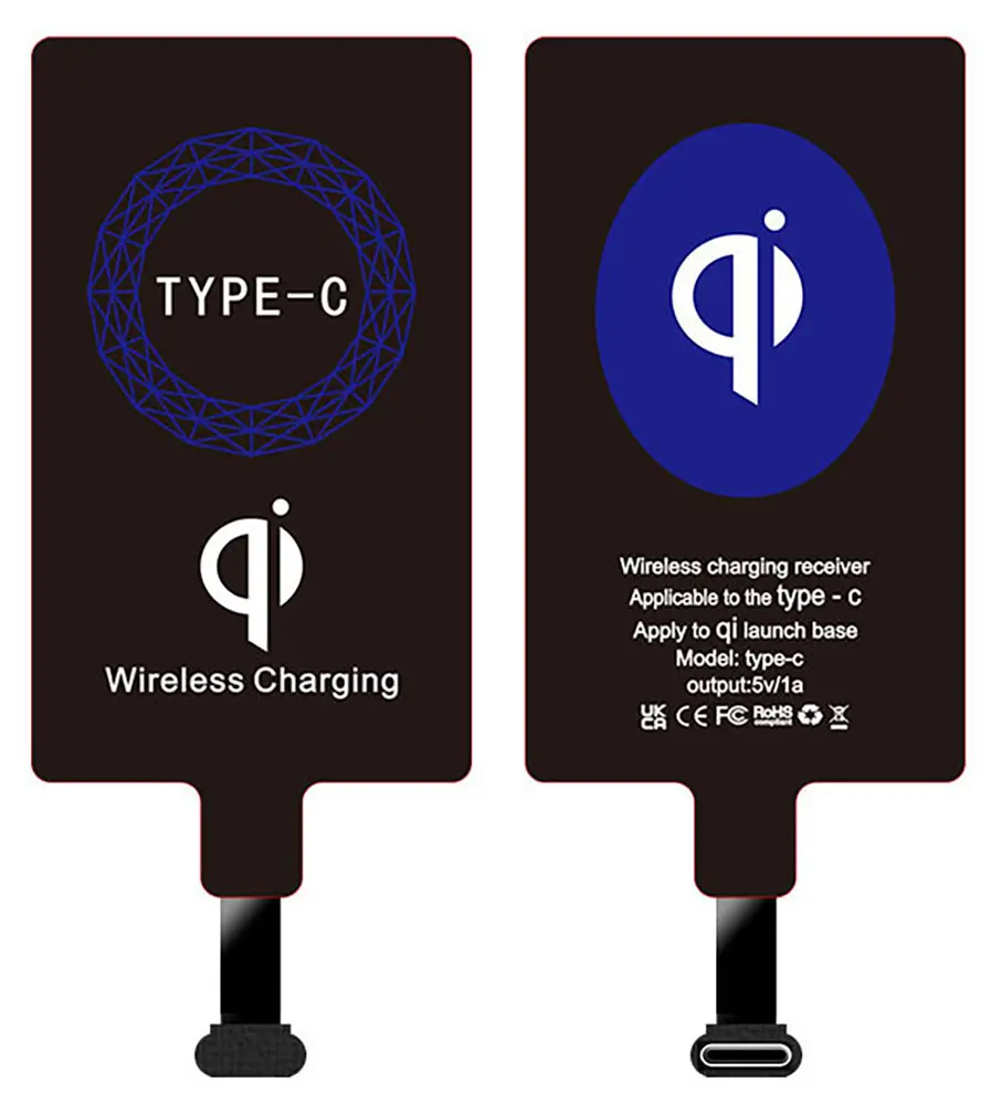 USB-C Wireless Charging Receiver, Nakedcellphone Adapter for Type-C Phones - Compatible with Lively Jitterbug Smart 4, Smart3, TCL Flip 3, Light Phone III, etc