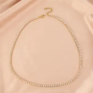 Selah's 17 Inch Gold Stainless Steel Tennis Necklace 3mm Round CZ with 2 Inch Extender