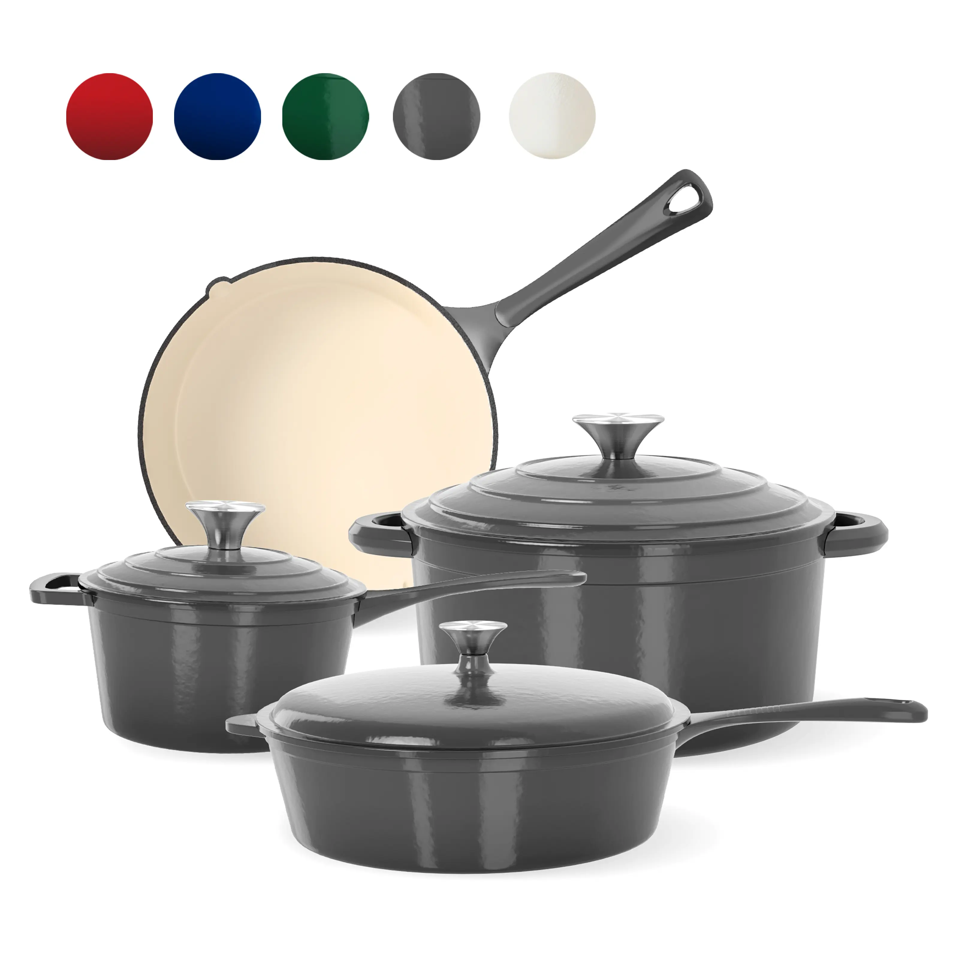 Kitchen Academy 7-Piece Red Cookware Set, Non-Stick Soup Pot/Milk Pot/Frying Pan Set with Scalding-Proof Handles, for Kitchen & Outdoor Camping, Nonstick Cooking Set
