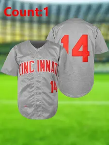 Men's Embroidered Baseball Jersey Sports Top, Breathable Short Sleeve Shirt for Training & Matches, Casual Loose Fit Design for All Seasons