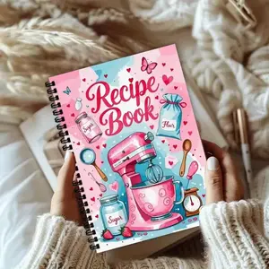 A5 Kitchen Cooking Recipe Book Notebook, 100 Pages Spiral Bound, Ideal Diary for Daily Food Records, Colorful Handmade Cookbook, Spiral Notebook Journal