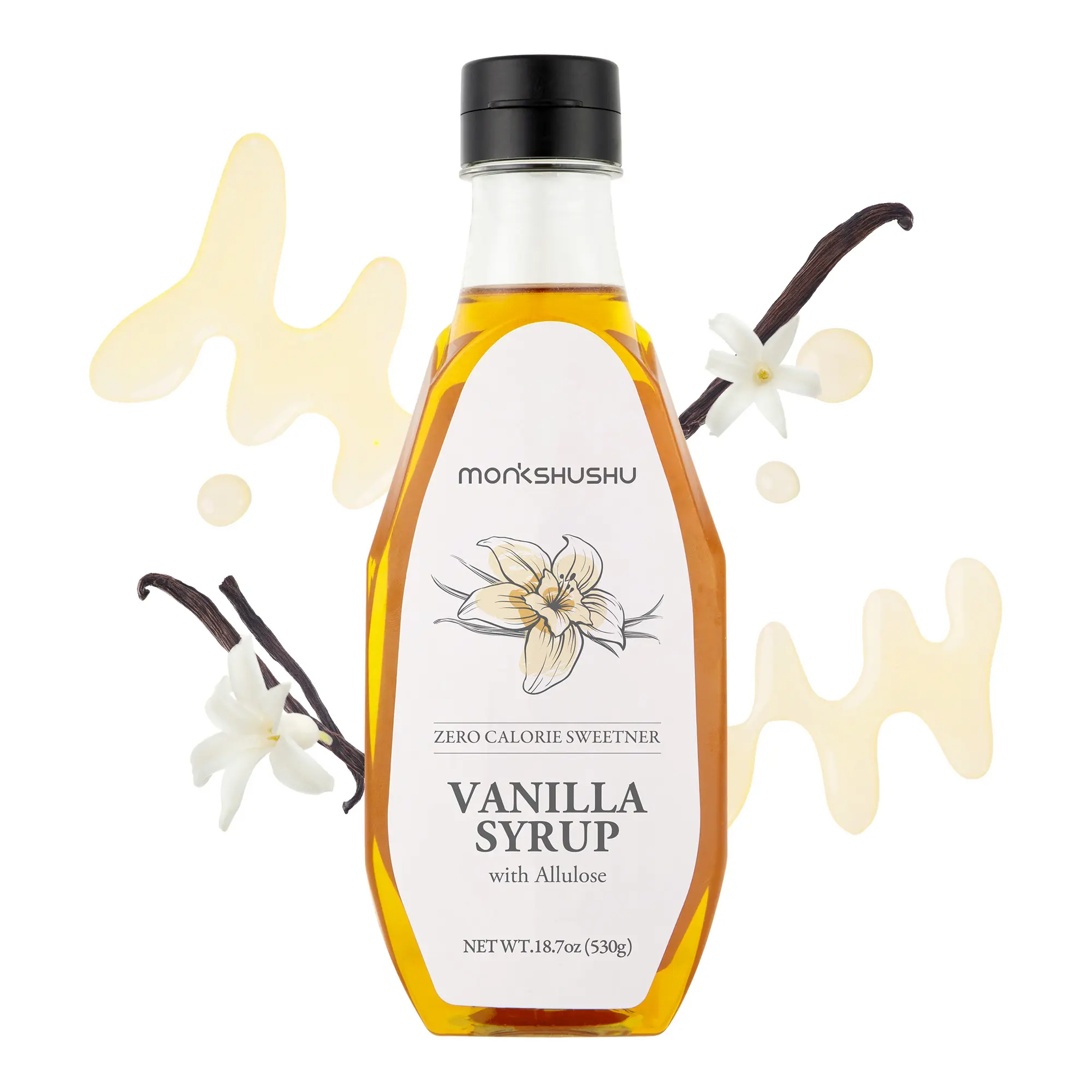 MONKSHUSHU Vanilla Allulose Syrup 18.7 Fl Oz - Zero Calorie Liquid Sweetener for Coffee & Drinks - Keto-Friendly, Vegan, Gluten-Free, Sugar-Free, Monk Fruit, 0g Net Carbs, Non-GMO