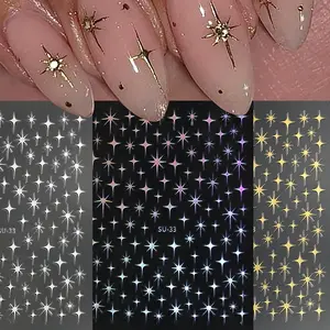 3 pcs 3D Metal Laser Star Nail Stickers, Y2K Style Nail Art Decorations, Nail Art Supplies for French Manicure and Creative Nail Designs