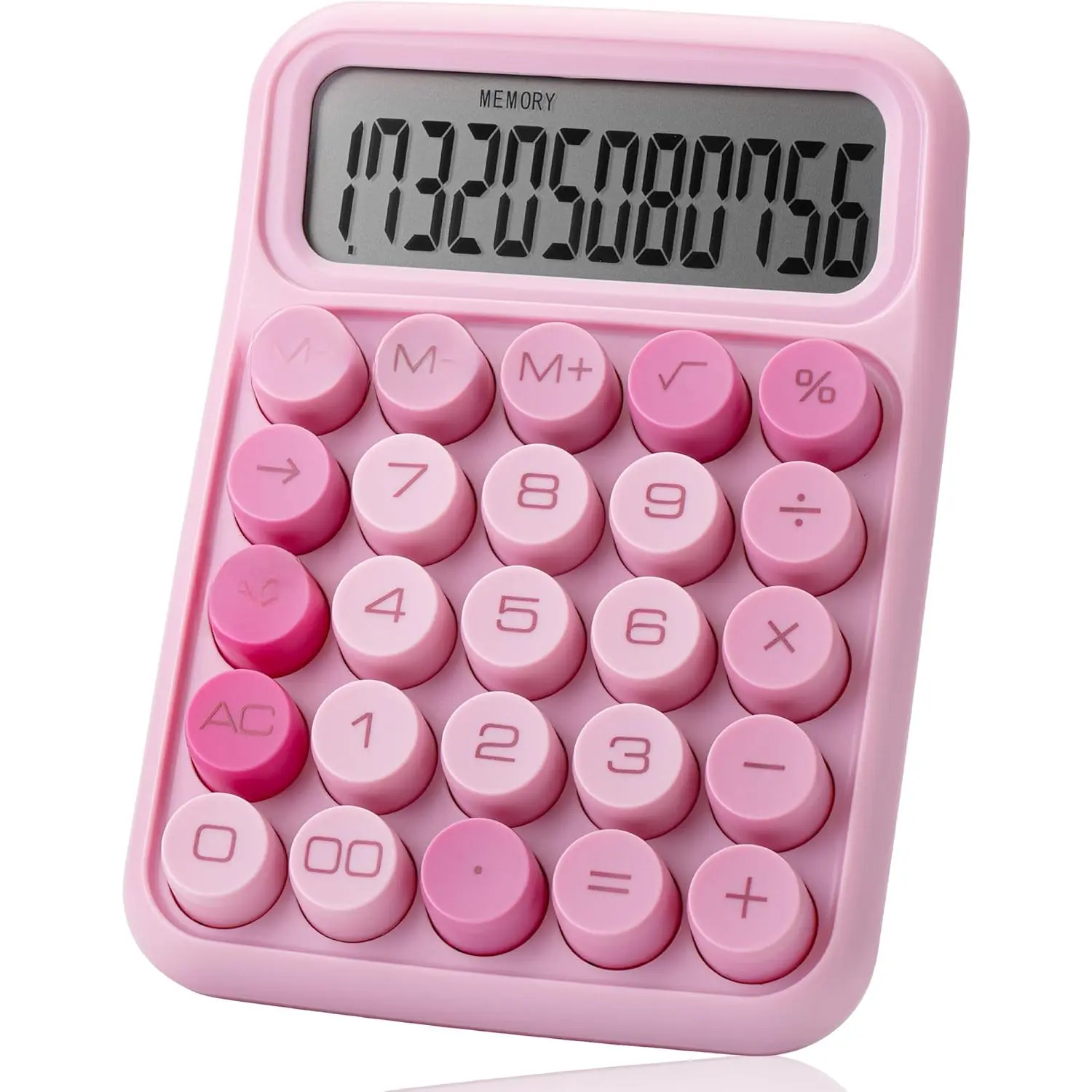 Mechanical  Calculator - 12 Digit Large LCD Display, Pink with Big Buttons