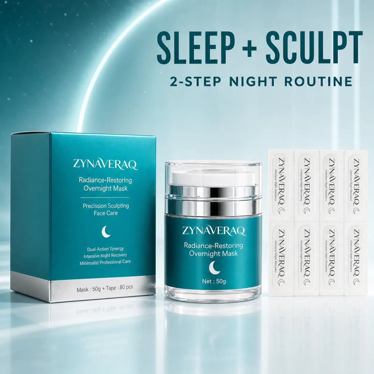 ZYNAVERAQ Radiance-Restoring Overnight Mask & Facial Tape Set - 50g Sleeping Mask, 80 Pre-Cut Tapes, 2-Step Night Skincare Kit for Morning Glow