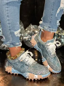 Women's Thick Sole Height Increasing Dad Shoes, Handmade Embellished Fashion Luxury Casual Trainer Women's Shoes, Unique Design Comfortable Sneakers, Walking Shoes
