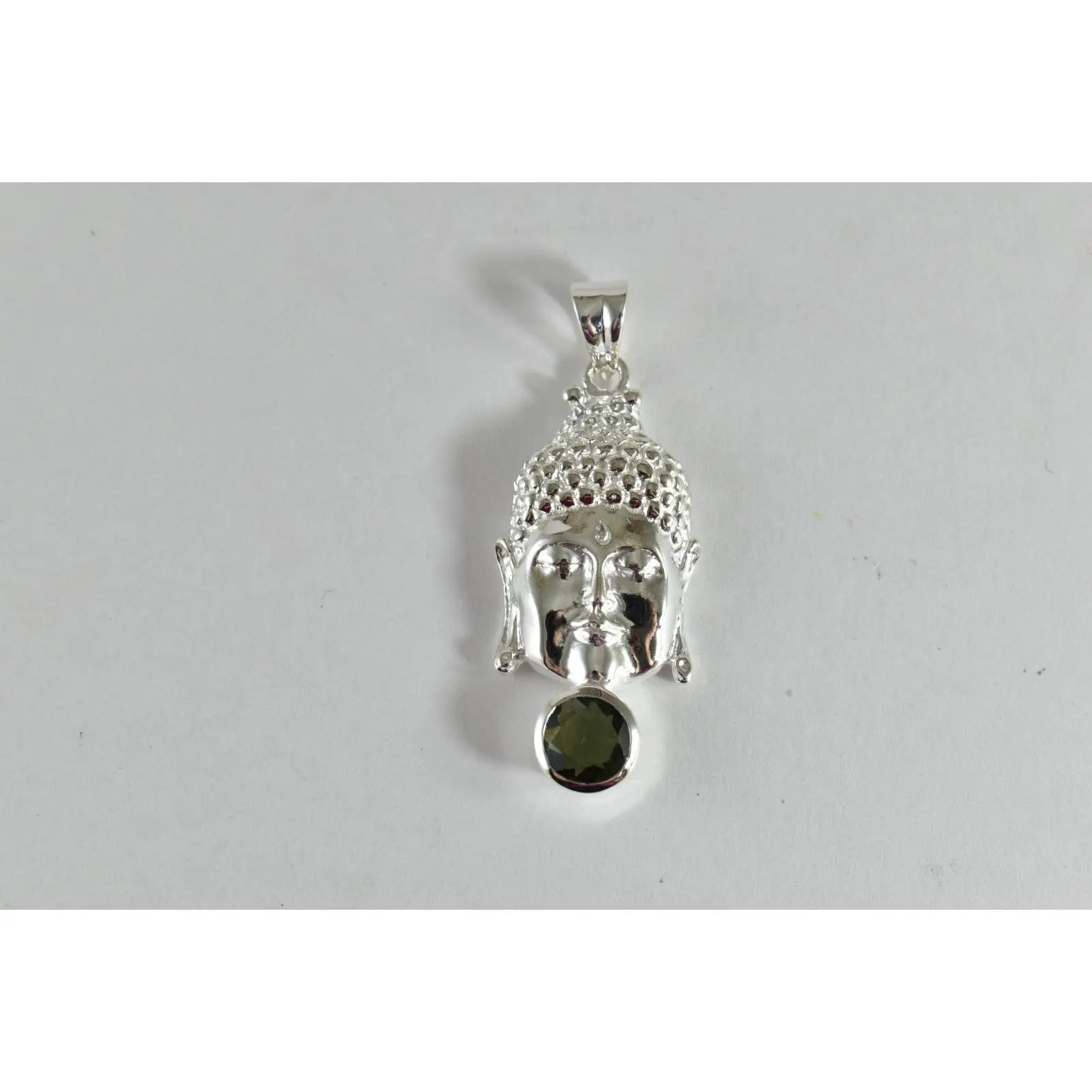 Buddha Faceted 8mm Moldavite Pendant in 925 Sterling Silver