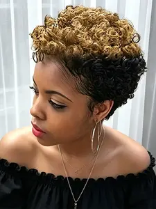 pixie wig short curly Kinky Curly Hair human hair wig machine made black 1bred 1b30 mix color pixie cut human hair wigs for women daily party cosplay gift use wig