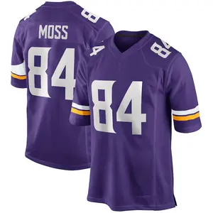 Minnesota Moss 84 Purple/White Football Player Game Jerseys, Sports Stitched T-shirts Top for Men Women Youth Boys Girls