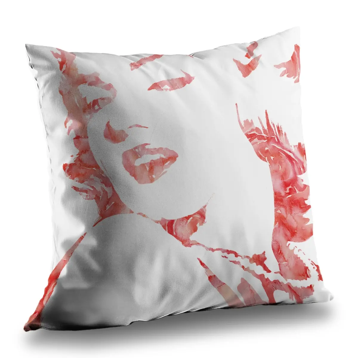 Marilyn Monroe Red Poly Twill Weave Throw Pillow - 14x14 in 360-Degree Rotatable Stand, Soft Textile Classic Glamour Magic Home Decor Cushion Furnishing, Romantic, Hollywood Glam